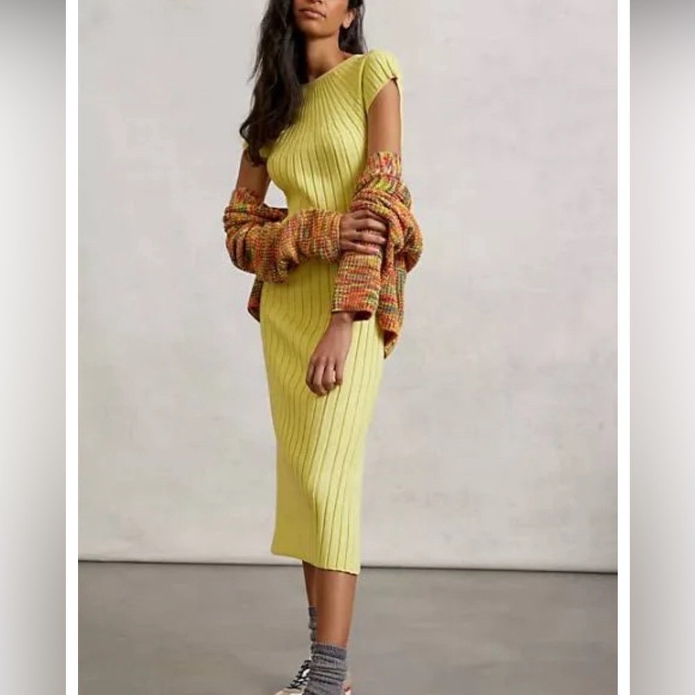Maeve By Anthropology Yellow Ribbed Midi Dress - Gem